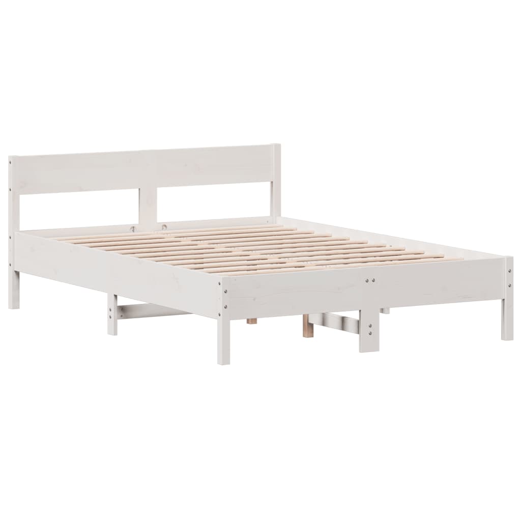 Cadre de lit avec tête de lit blanc 150x200 bois pin massif - 2