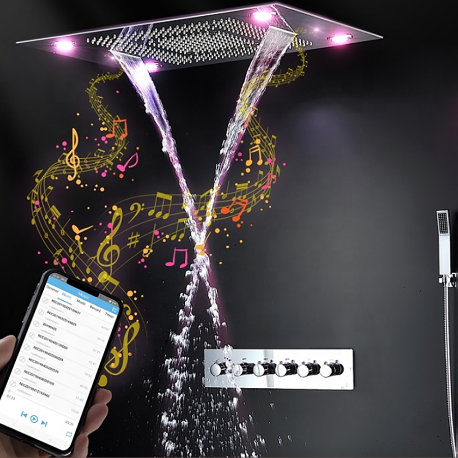 Artisse  🎵 Composición De Ducha Lluvia 800 X 600 Mm Bluetooth Musical Led, Torpedo , Leroy Merlin