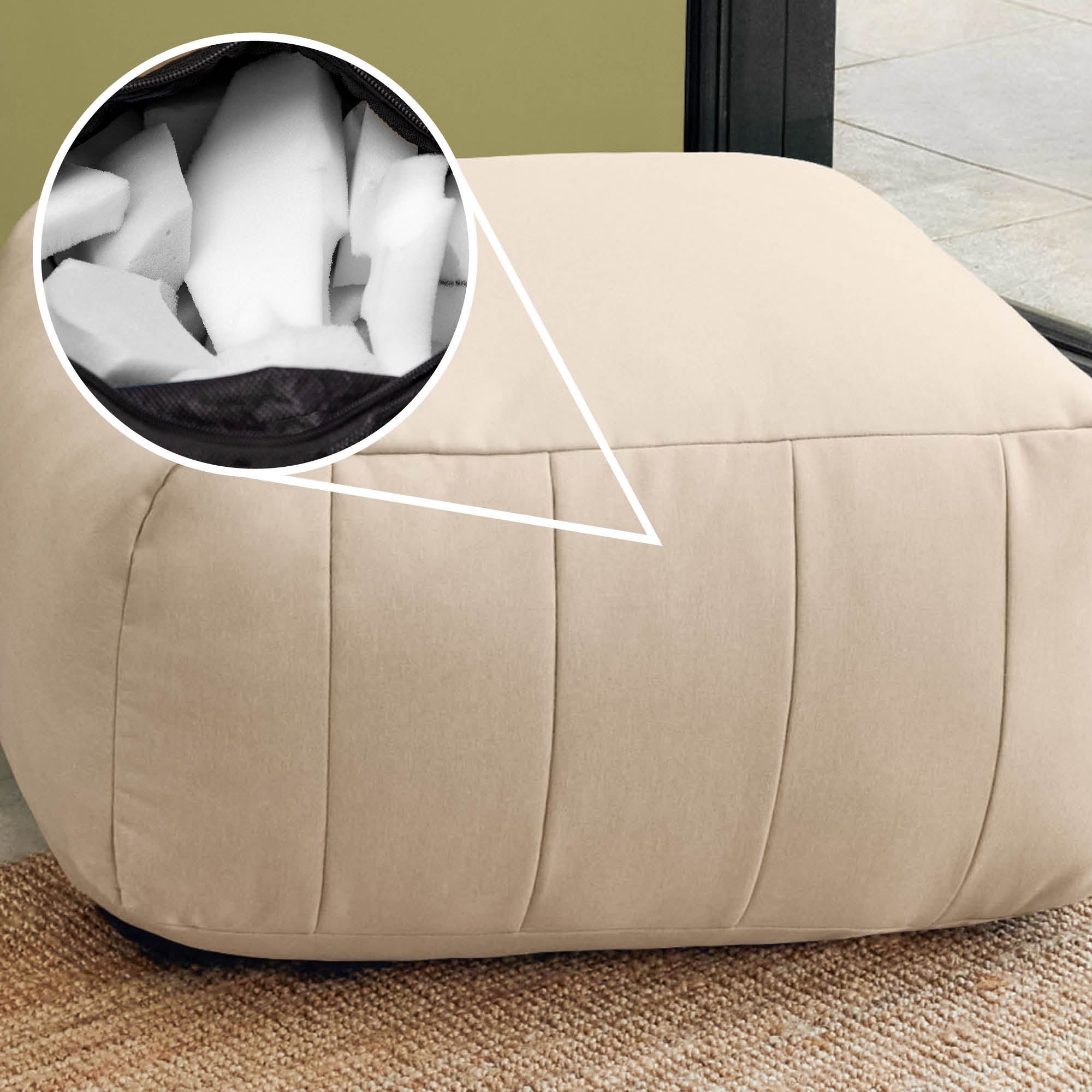 Pouf repose-pieds Icon de jardin modulable en oléfine Oeko-Tex® imperméable beige, 95x95x46cm - 7
