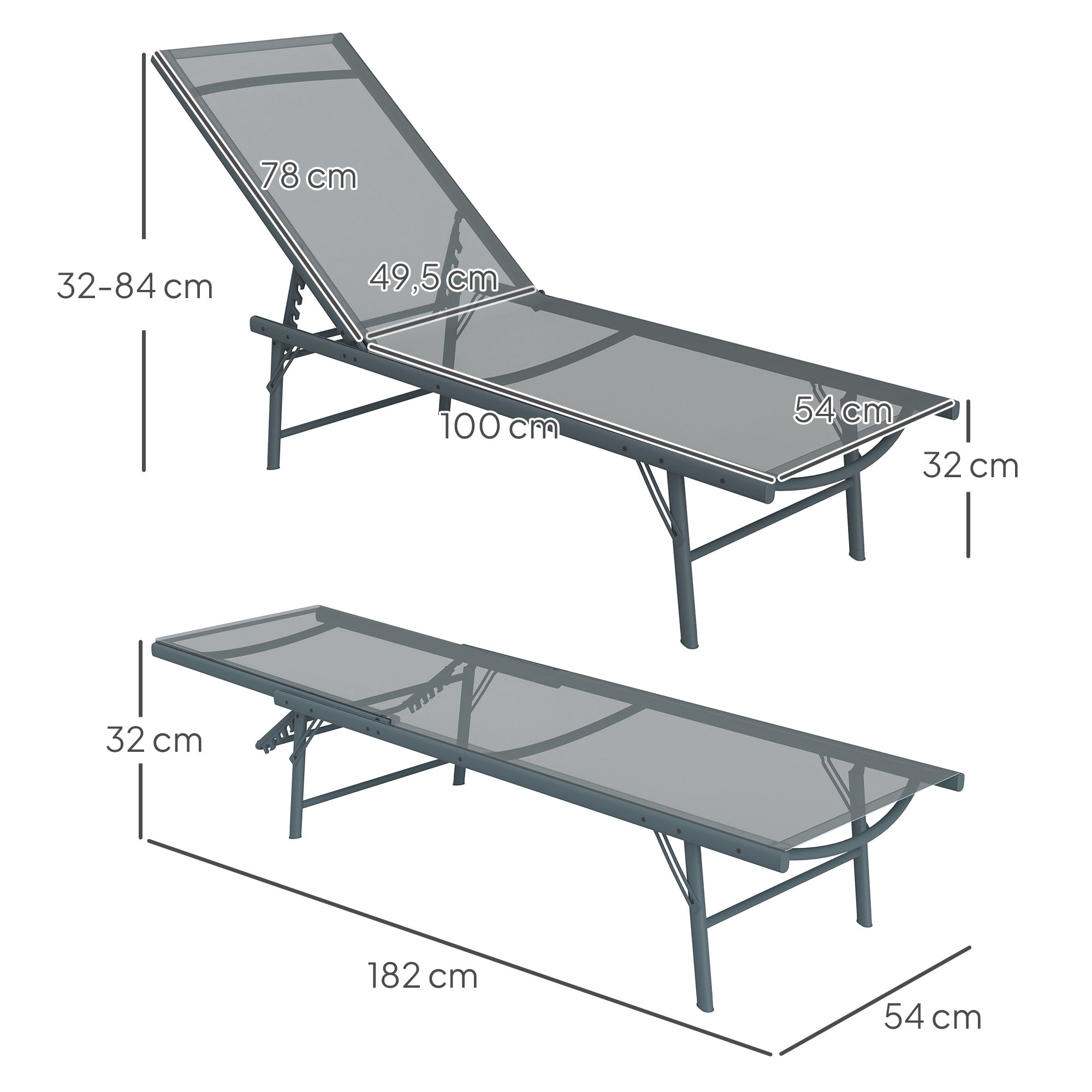 Conjunto de Tumbonas Outsunny Metal, Textilene Gris Claro 164x54x84 cm - 3