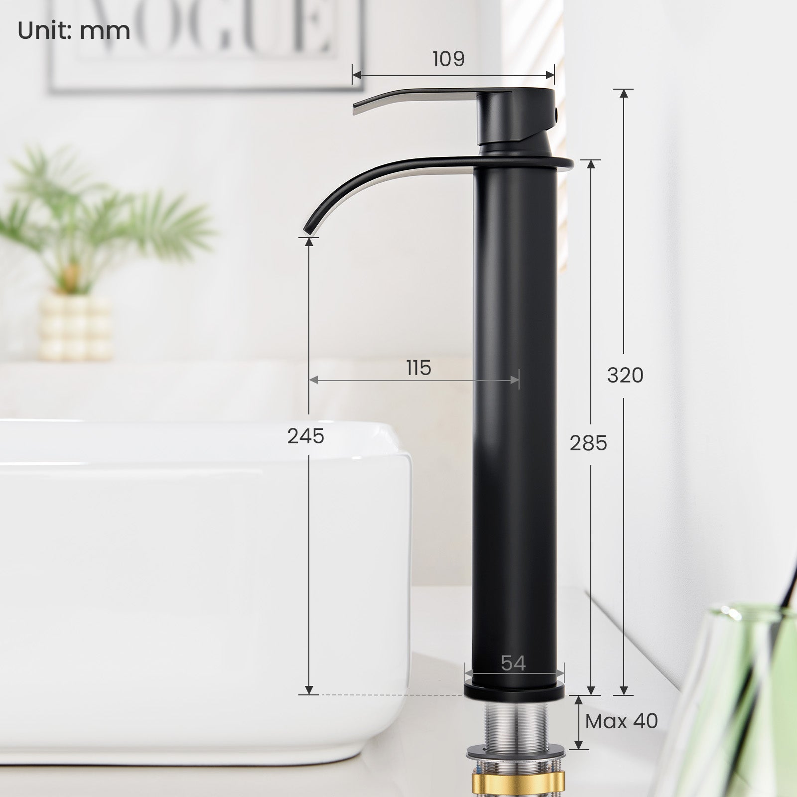 Mitigeur Robinet de Lavabo Cascade Noir Moderne Mitigeur Robinet Salle Bain pour Vasque à Poser Robinetterie Convient pour un Lavabo - 7