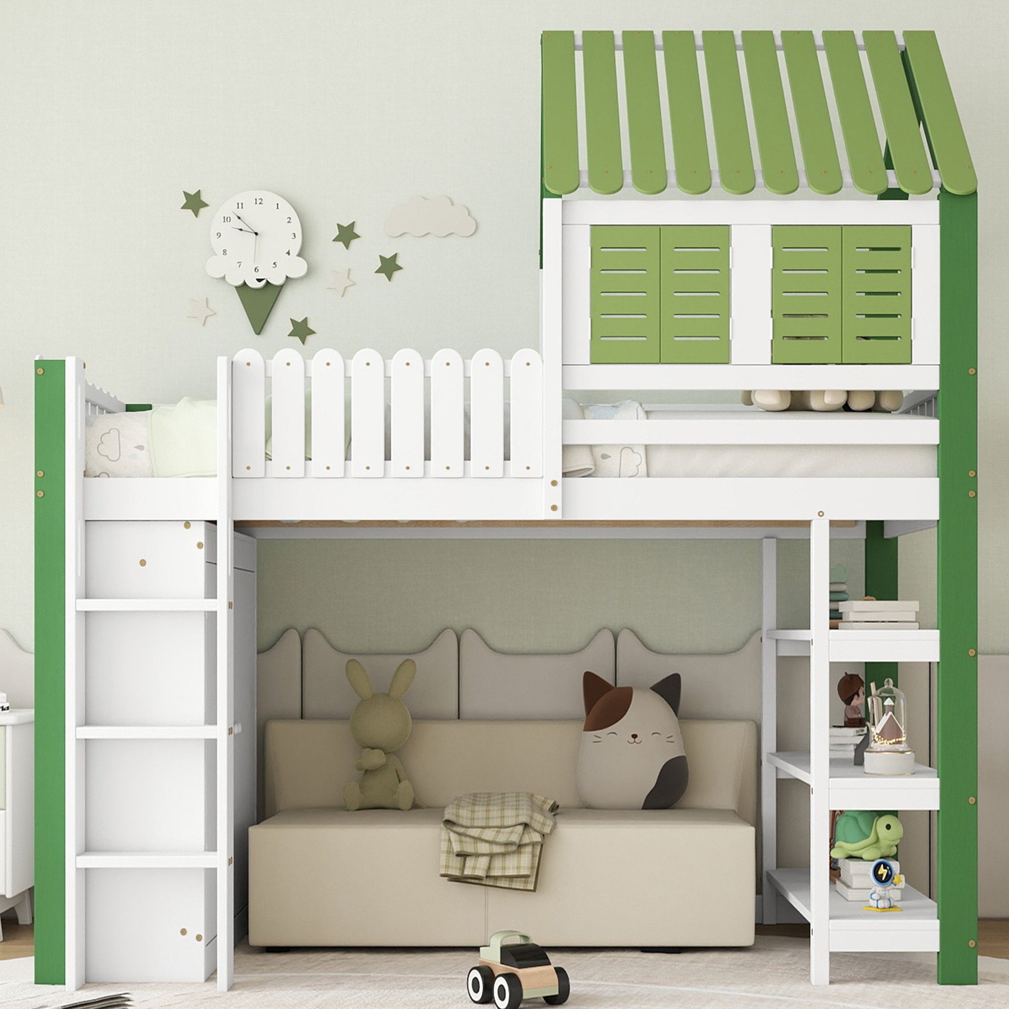Lit Mezzanine Enfant 90x200cm Avec Rangement Intégré : Armoire, étagères Et échelle Pratique - Blanc & Bois
