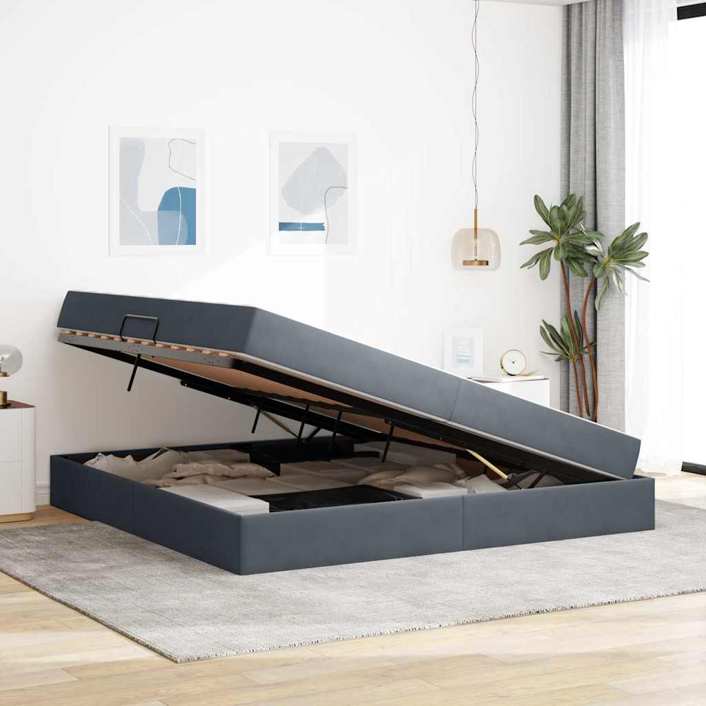 Lit avec rangement et matelas gris foncé 200 x 200 cm velours - 4