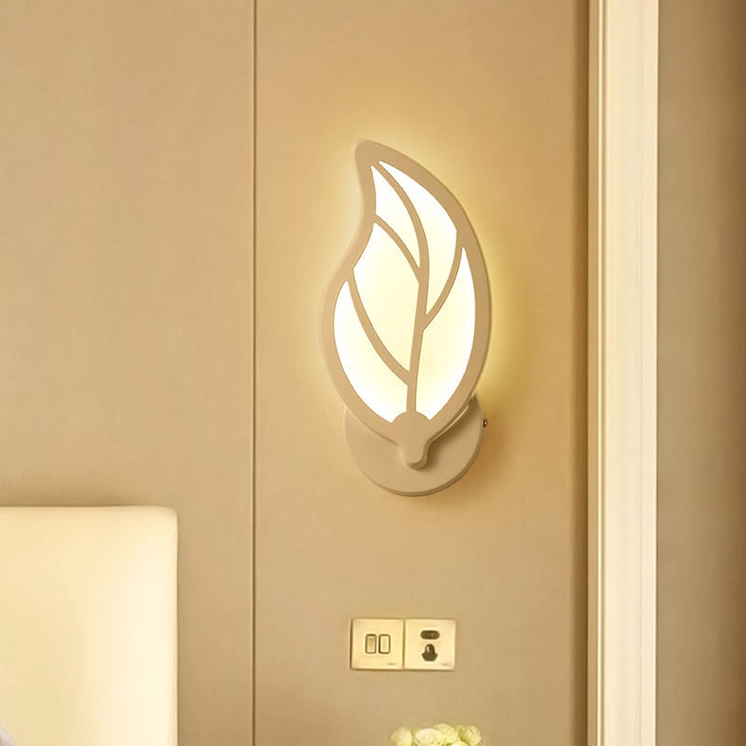 （Lumière chaude）Applique Murale LED 10W, Applique Murale Acrylique, Lampe Murale Interieur Blanche Forme de Feuille, Applique Murale Enfant, Applique - 4