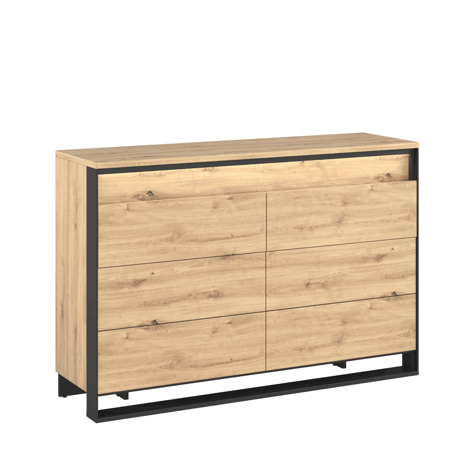 Stylowa komoda z szufladami QUARO i LED – dąb artisan, do sypialni