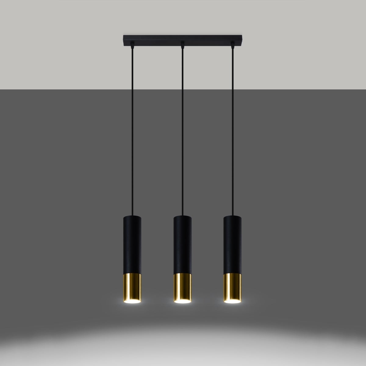 Lampa wisząca ZARPEX 3L czarny/złoty LED 3000K - 45x6x90cm Sollux