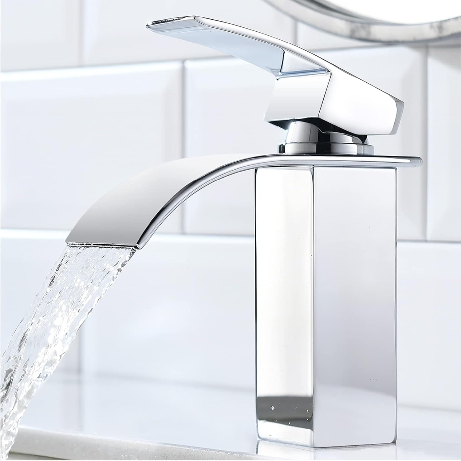Grifo De Baño En Cascada Monomando Agua Fría Y Caliente, De Cobre Con Acabado Plateado, Para Lavabos De Apartamentos Y Oficinas