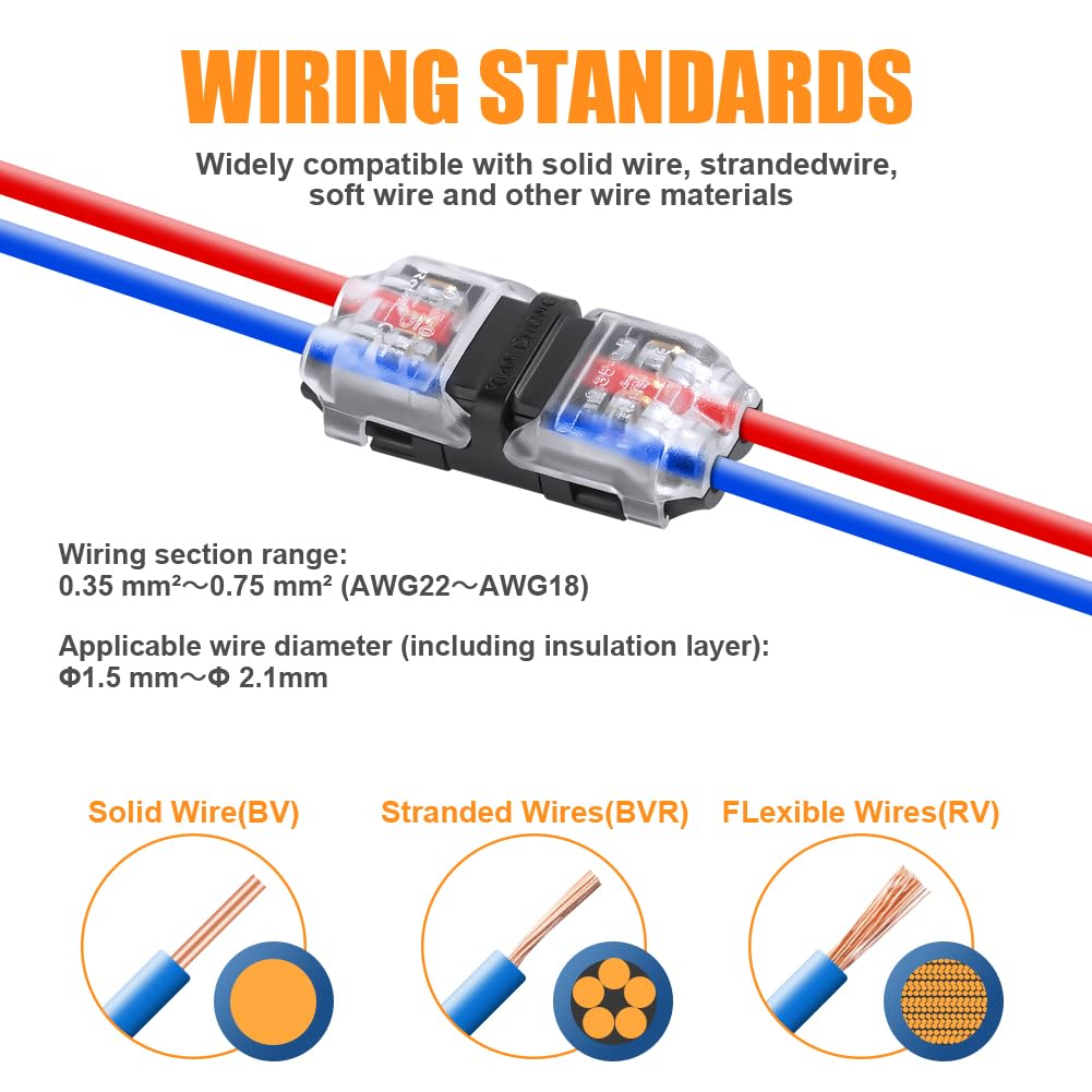 20 connettori elettrici H a 2 pin, cavi AWG 20/22, connettori rapidi per auto, luci e audio - 2