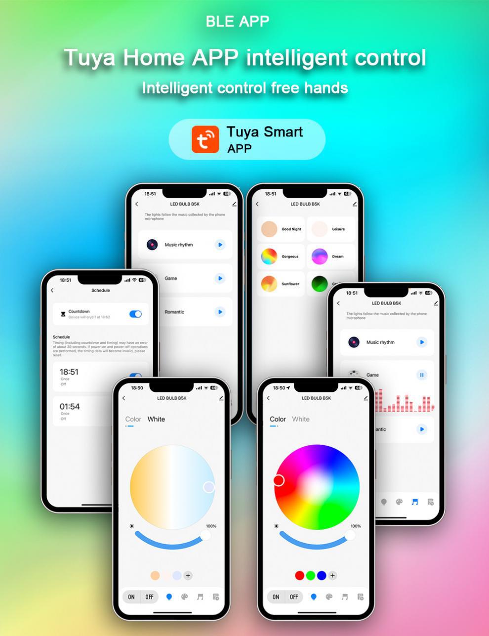 Ampoule LED intelligente E27 multicolore 2500 K-6500 K, intensité variable 9 W, compatible avec Alexa et Google, commande vocale (lot de 1) - 5