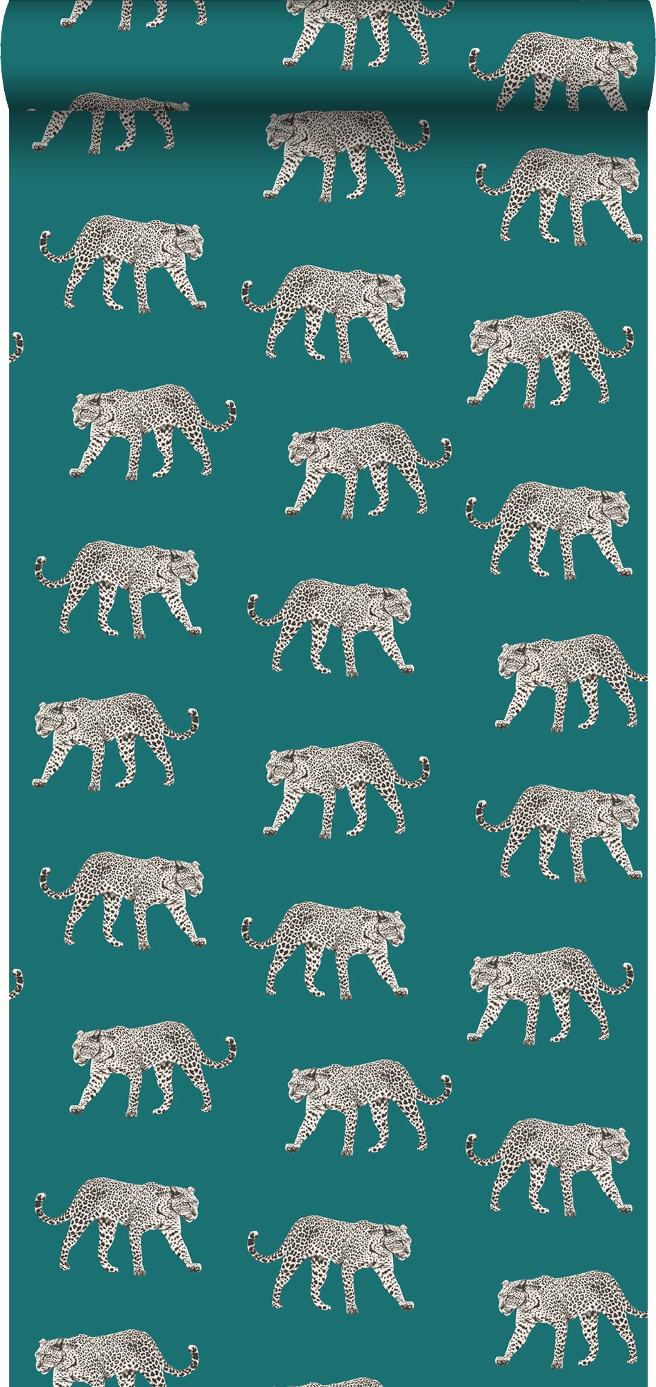 Papel pintado panteras azul petroleo - 53 cm x 10.05 m - estahome