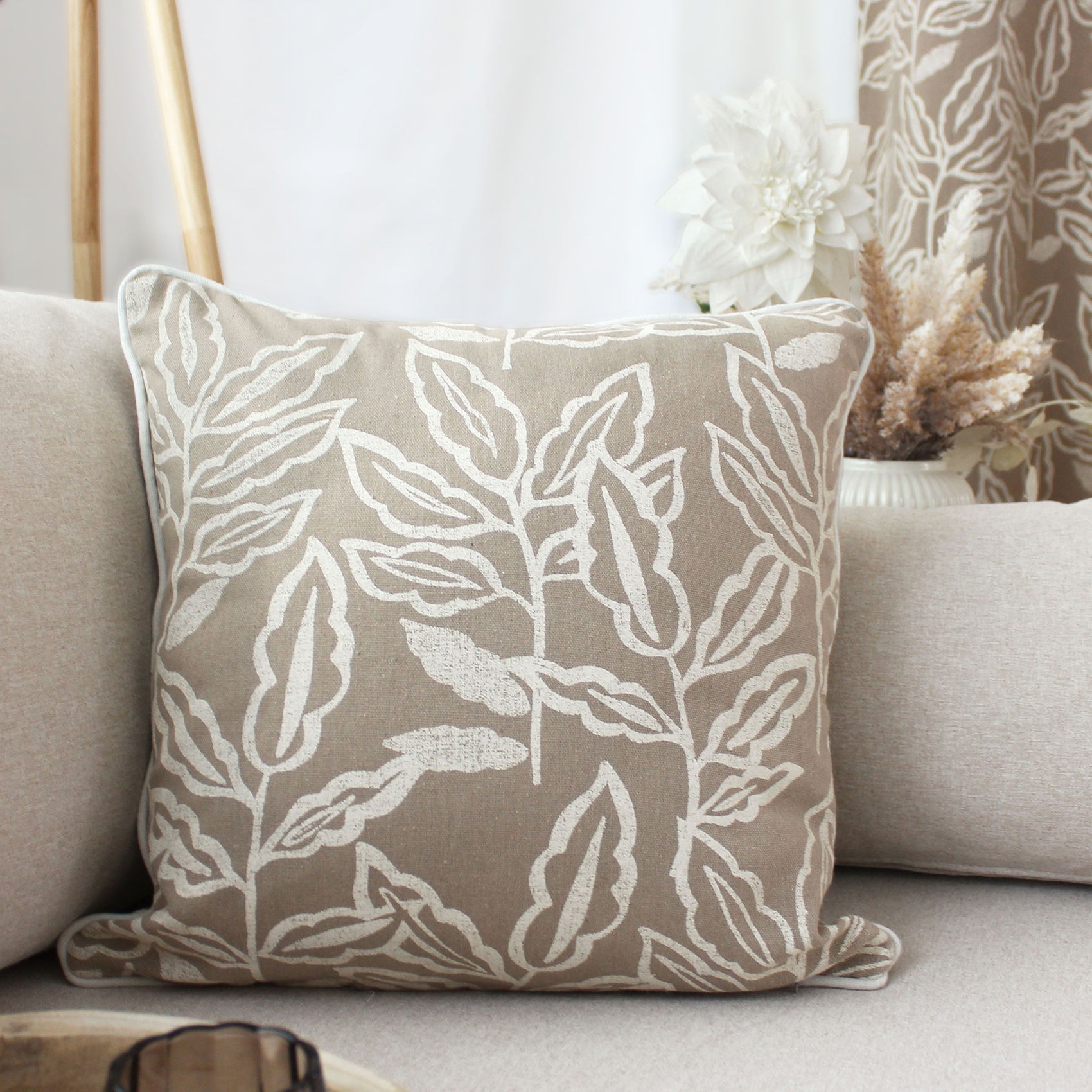 Coussin déhoussable en coton recyclé Chambray - Naturel - 40x40 cm - Coton/Polyester - 3