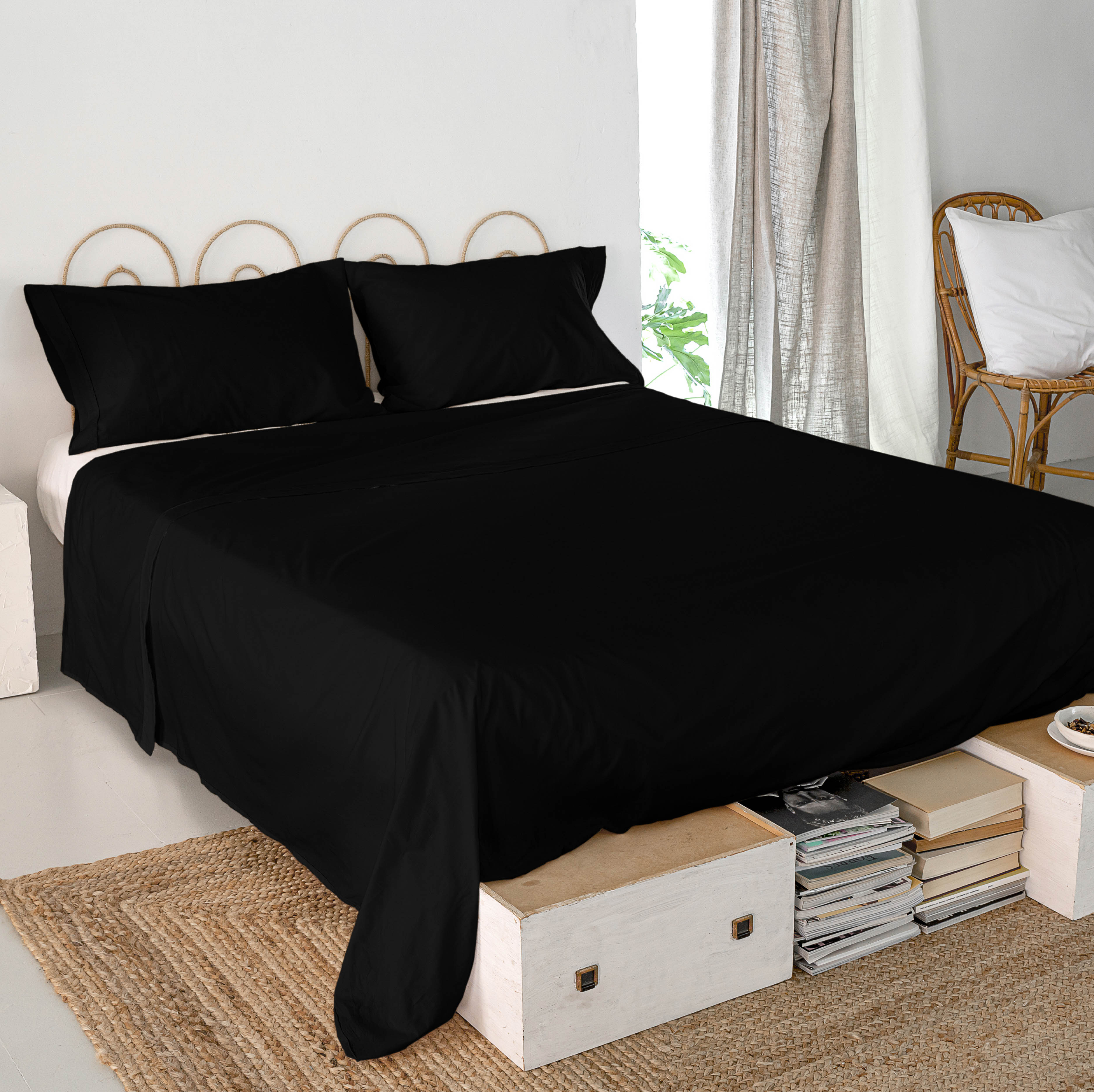 Basic  Sabana Cama 180/200 (260X270 Cm) Negro/Negra , Leroy Merlin