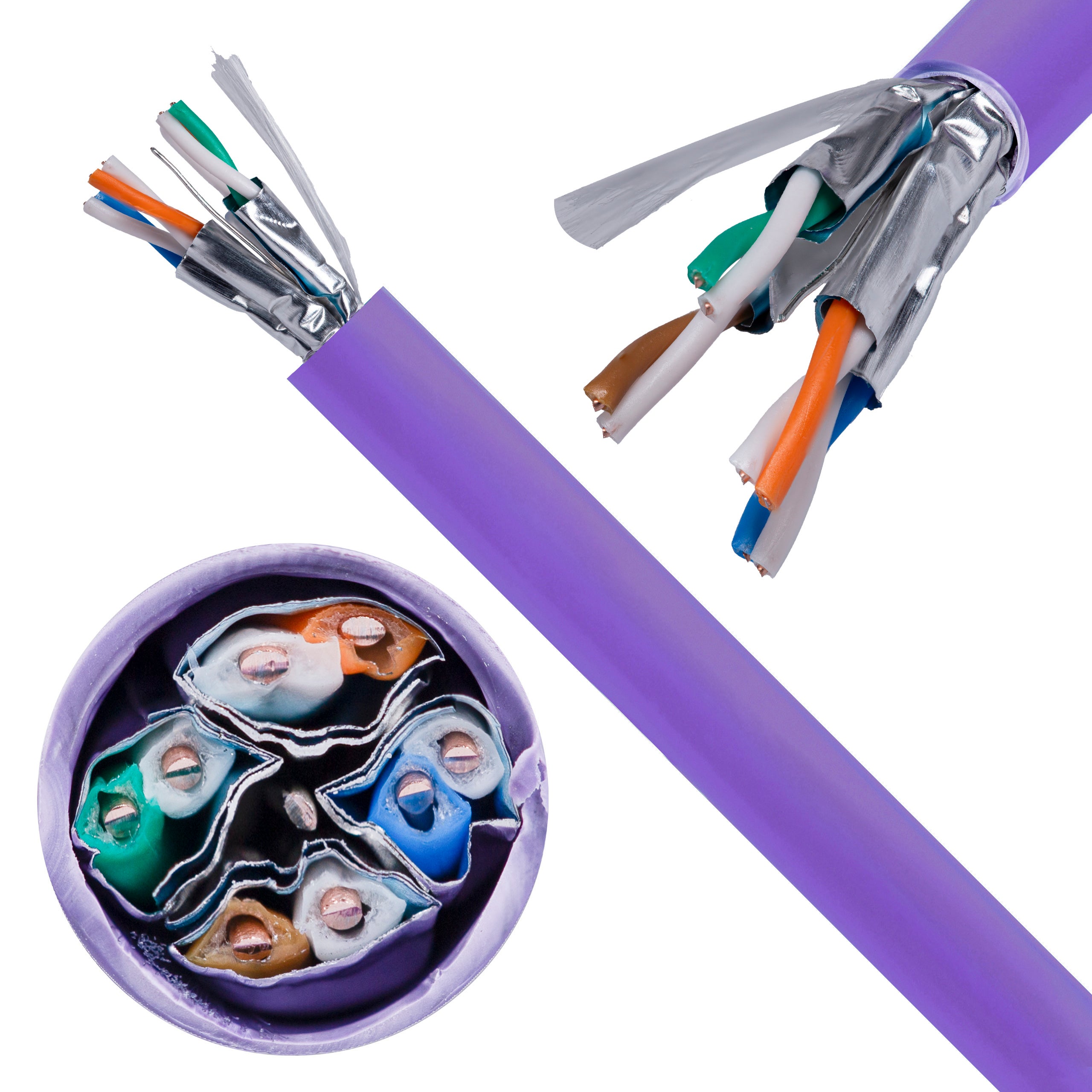Kabel sieciowy U/FTP kat.6A skrętka 4x2x0,57mm wewnętrzny Dca bezhalogenowy LSOH fioletowy Molex 500m