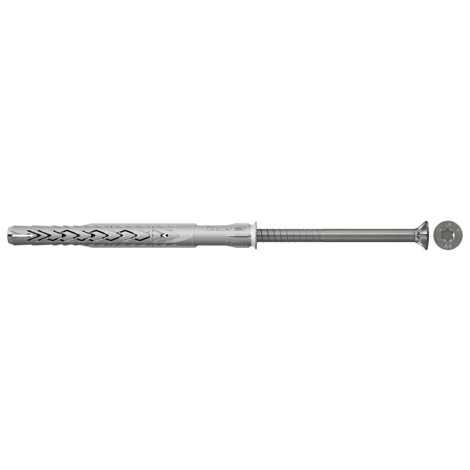 Fischer Tasselli Prolungati SXRL 10x180 Tcon Vite T.S.P. Acciaio Inossidabile A4, Torx, per Installazioni Passanti su Calcestruzzo, Mattone Pieno e Fo