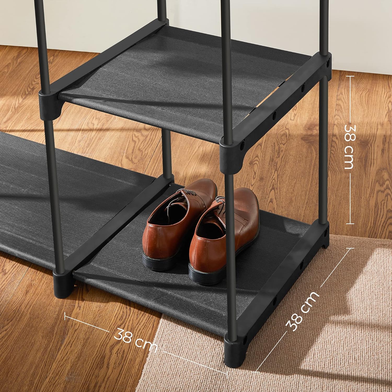 SONGMICS Armoire de Rangement, Penderie Pliable, Dressing, Armoire Métallique, avec Barres de Suspension, Porte-vêtements, 112 x 43 x 165 cm, Noir - 3