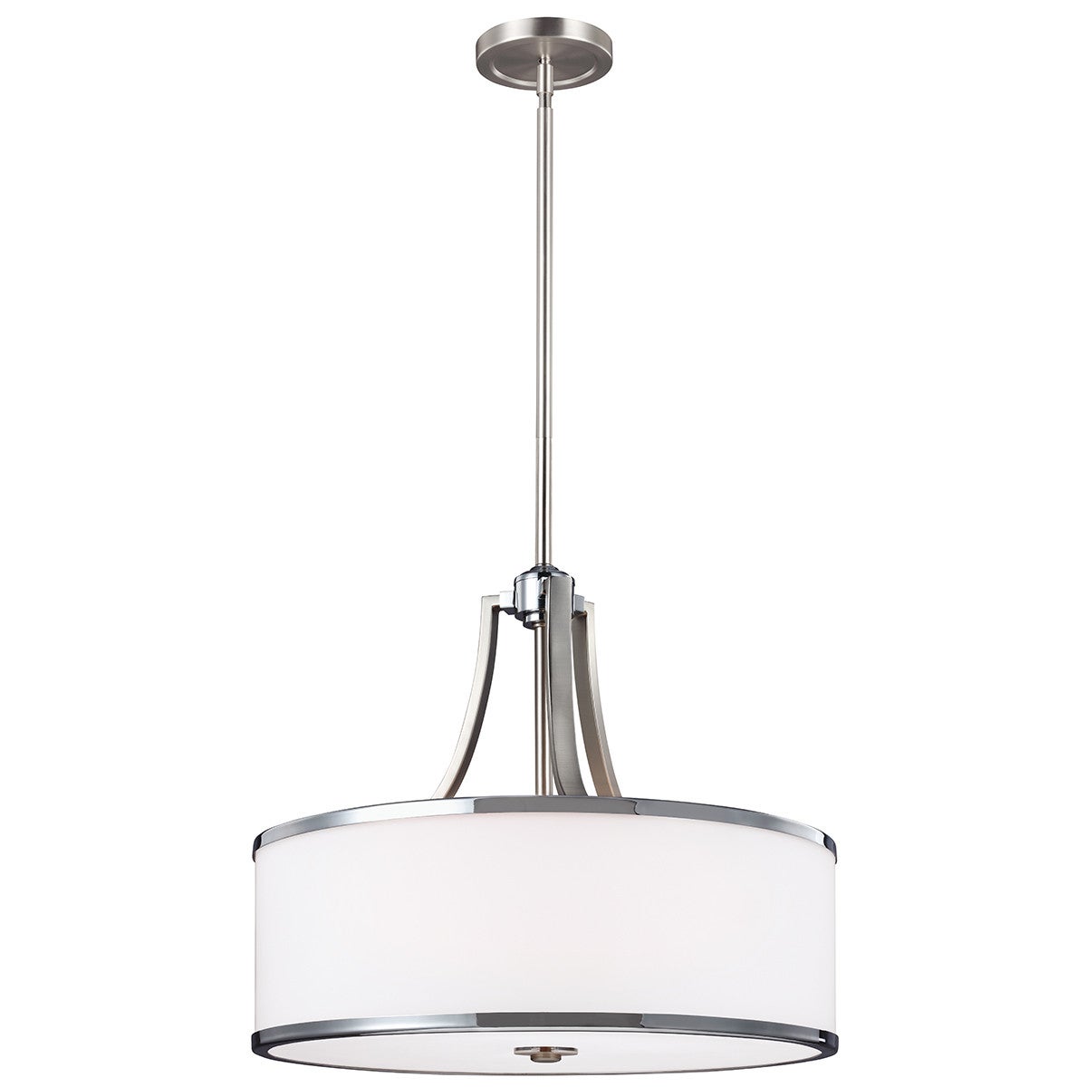 Lampă suspendată Feiss Prospect Park, 4xE27, satinat nichel/chrom, sticlă opal, 46,8 cm