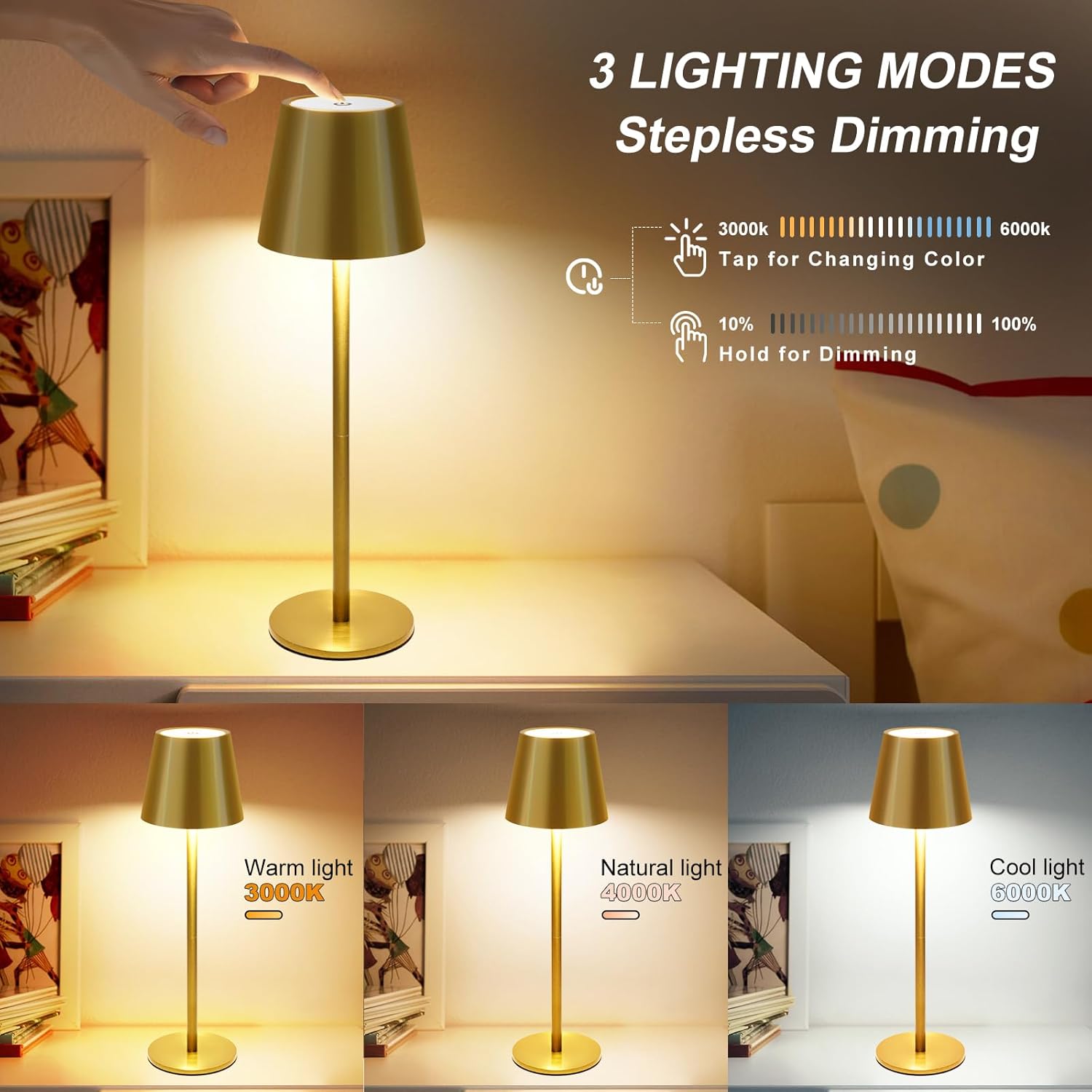 Lampe De Table Sans Fil Variable 2700-6000K Température De Couleur