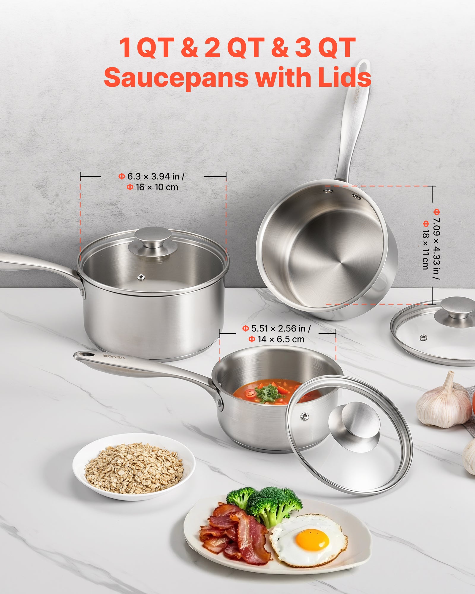 Set Pentole Acciaio Inox 10 Pezzi: Pentole E Padelle Con Coperchi, Adatte A Induzione, Lavabili In Lavastoviglie, Manici Ergonomici - 4