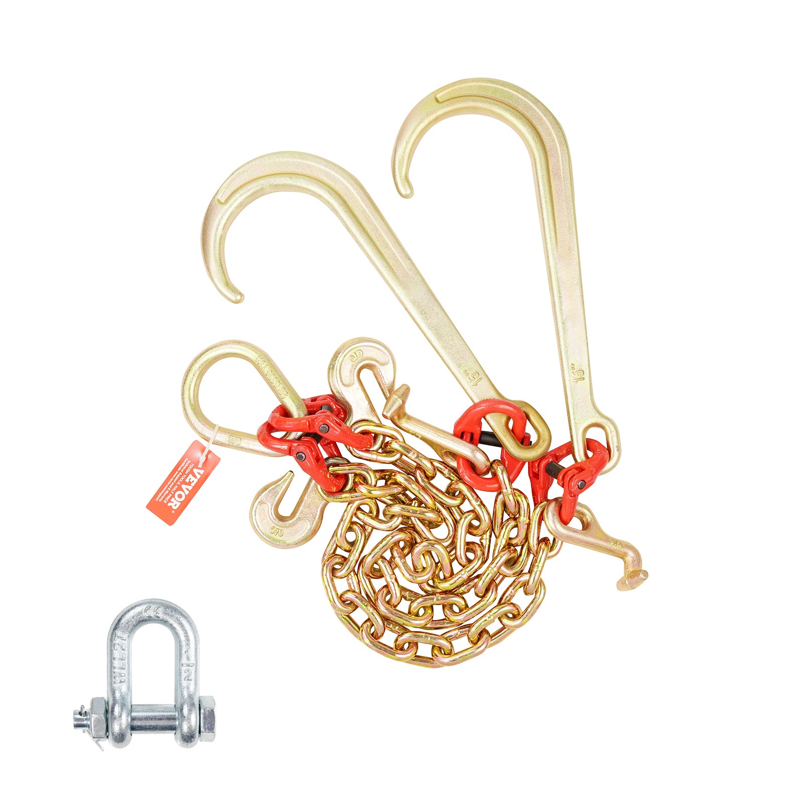 Łańcuch holowniczy 10mmx60cm G80 J-hak Łańcuch V-łańcuch spedycyjny 7074kg VEVOR