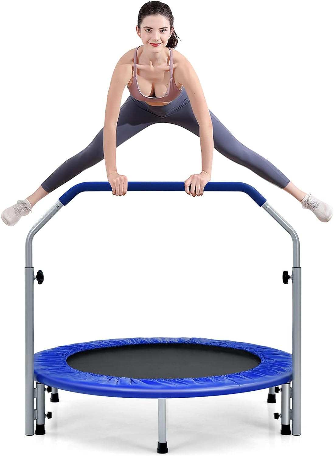 Składana Trampolina Ø 101 cm z Regulowanym Uchwytem dla Dorosłych i Dzieci, Nośność 150 kg, Niebieska