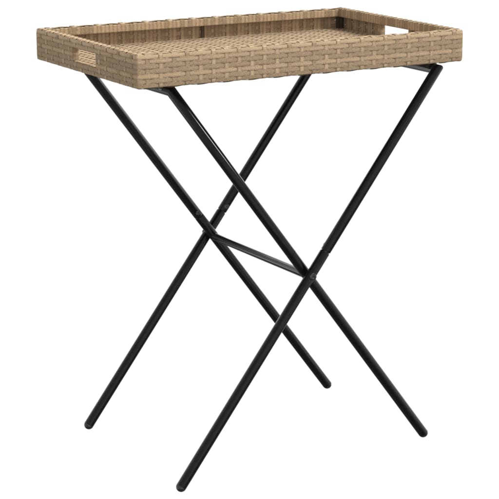 Maison Exclusive - Mesa con bandeja plegable ratán sintético beige 65x40x75 cm - 2