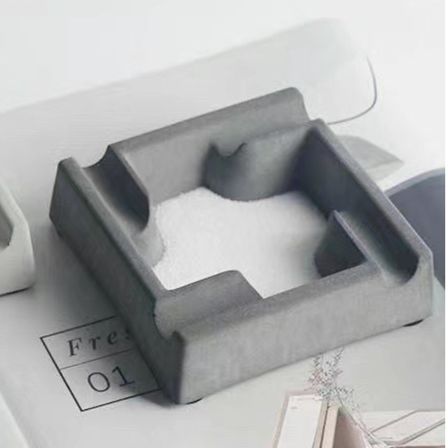 Cenicero de hormigón, cenicero de cemento resistente, regalo decorativo único (cuadrado gris de 10,5 cm)