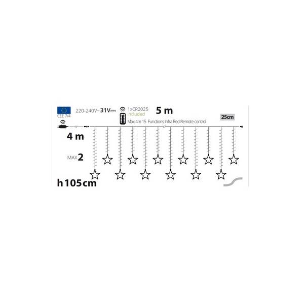 Guirlande stalactite étoiles lumineuses 5M H105cm LED blanc chaud extensible 8 modes Télécommande IP44 SMART Connect 31V Lotti - 2