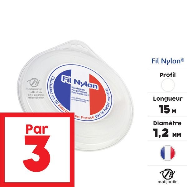 Fil nylon 1,2 mm x 15 m Rond Blanc Blister par 3 - 2