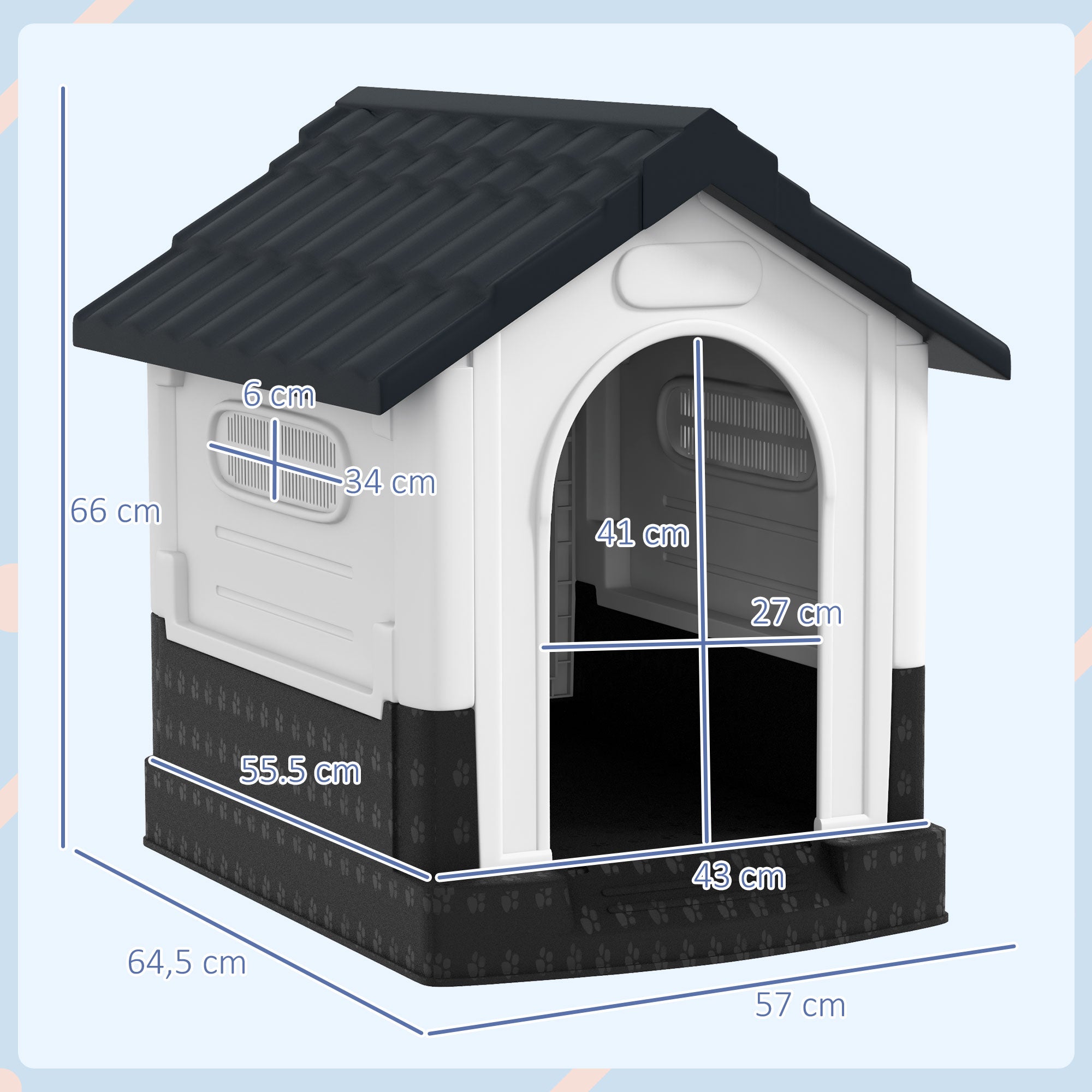 Casota para Cães PawHut PP Cinzento Escuro 64,5x57x66 cm - 3