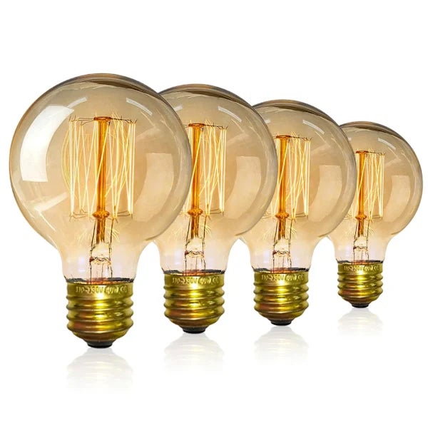 Juego de 4 bombillas Edison vintage - Bombillas de rosca regulables - Bombillas globo - Blanco cálido 40 W G80 E27 220 V (A)