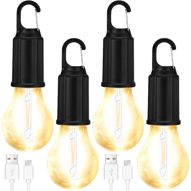Zestaw 4 akumulatorowych lampek kempingowych LED, lampek namiotowych LED z haczykiem do biwakowania i w sytuacjach awaryjnych