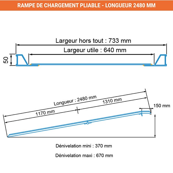 Rampe de chargement - Sans poignée - Longueur 2000mm/Largeur 733mm - Charge max 440kg - Vendue à l'unité - AWR-F02 - 3