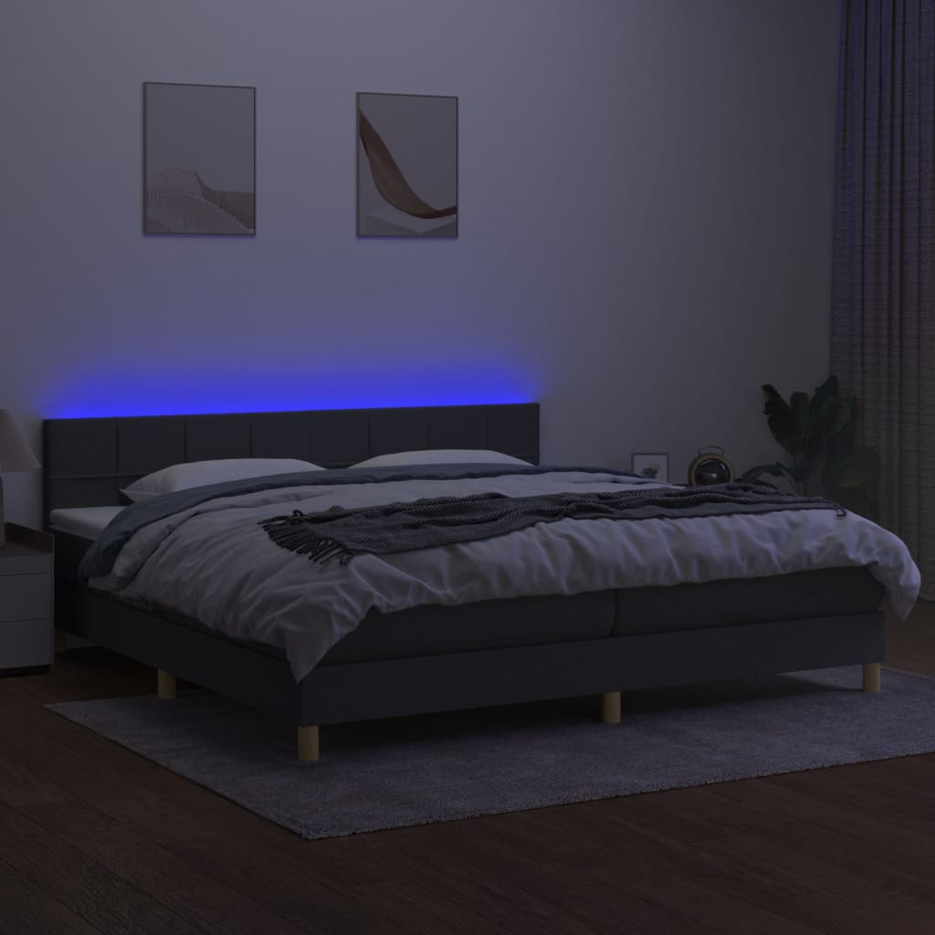 Sommier à lattes de lit et matelas et LED Gris foncé 200x200 cm vidaXL - 5