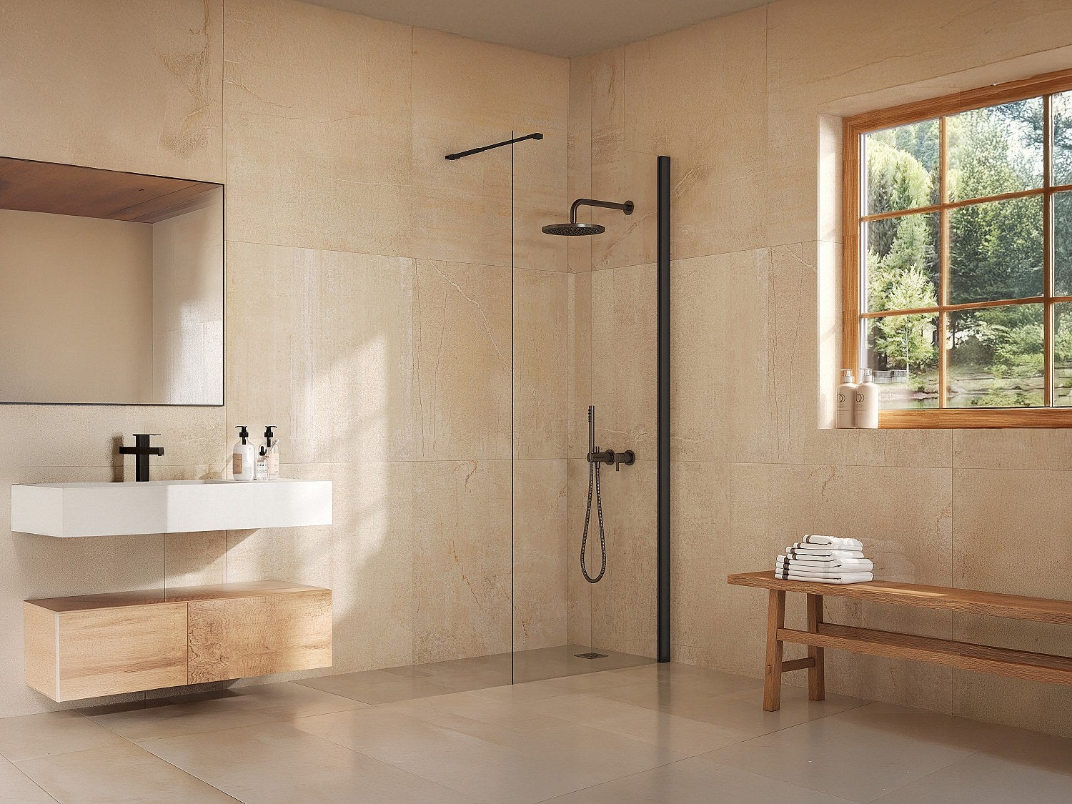 Ścianka prysznicowa do kabiny walk-in - Czarny mat - Szkło 5 mm - 80x200 cm - DAREN
