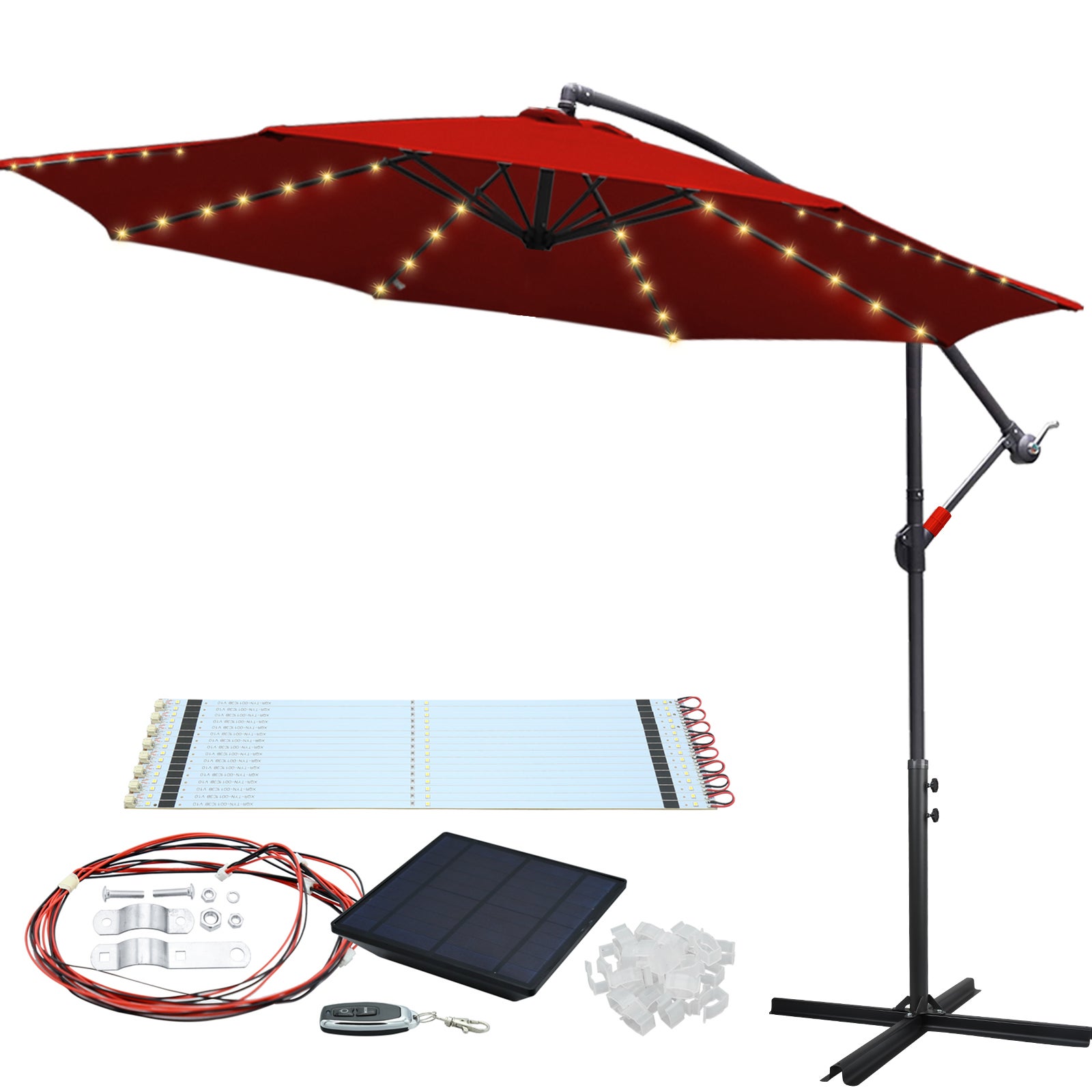 Ombrellone A Sbalzo In Alluminio Con Luci LED E Pannello Solare - Diametro 3m - Protezione UV30+ - Ideale Per Giardino E Terrazza