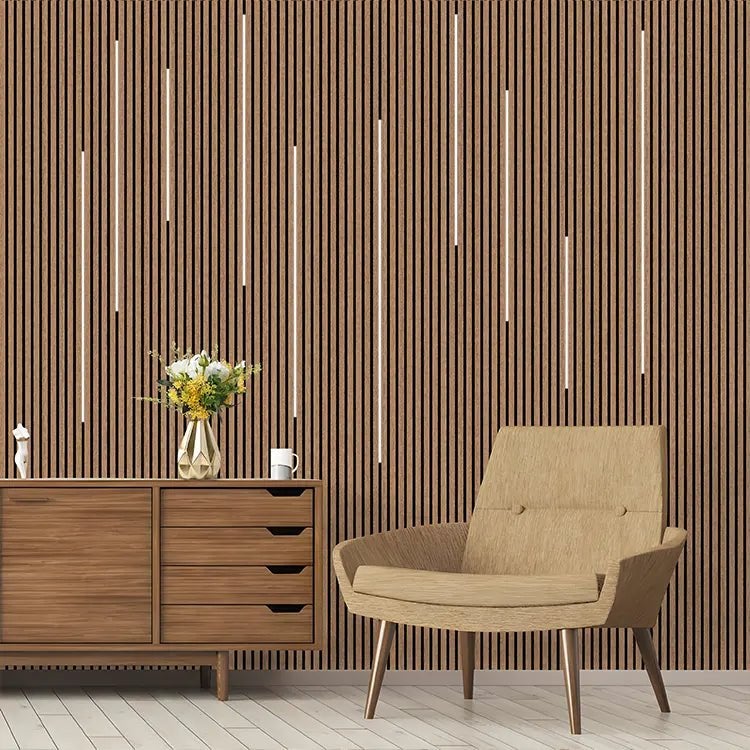 Set di 2 pannelli acustici da parete in legno 240x60x2,2cm - Finitura noce - Sfondo nero - SILAMP - 3