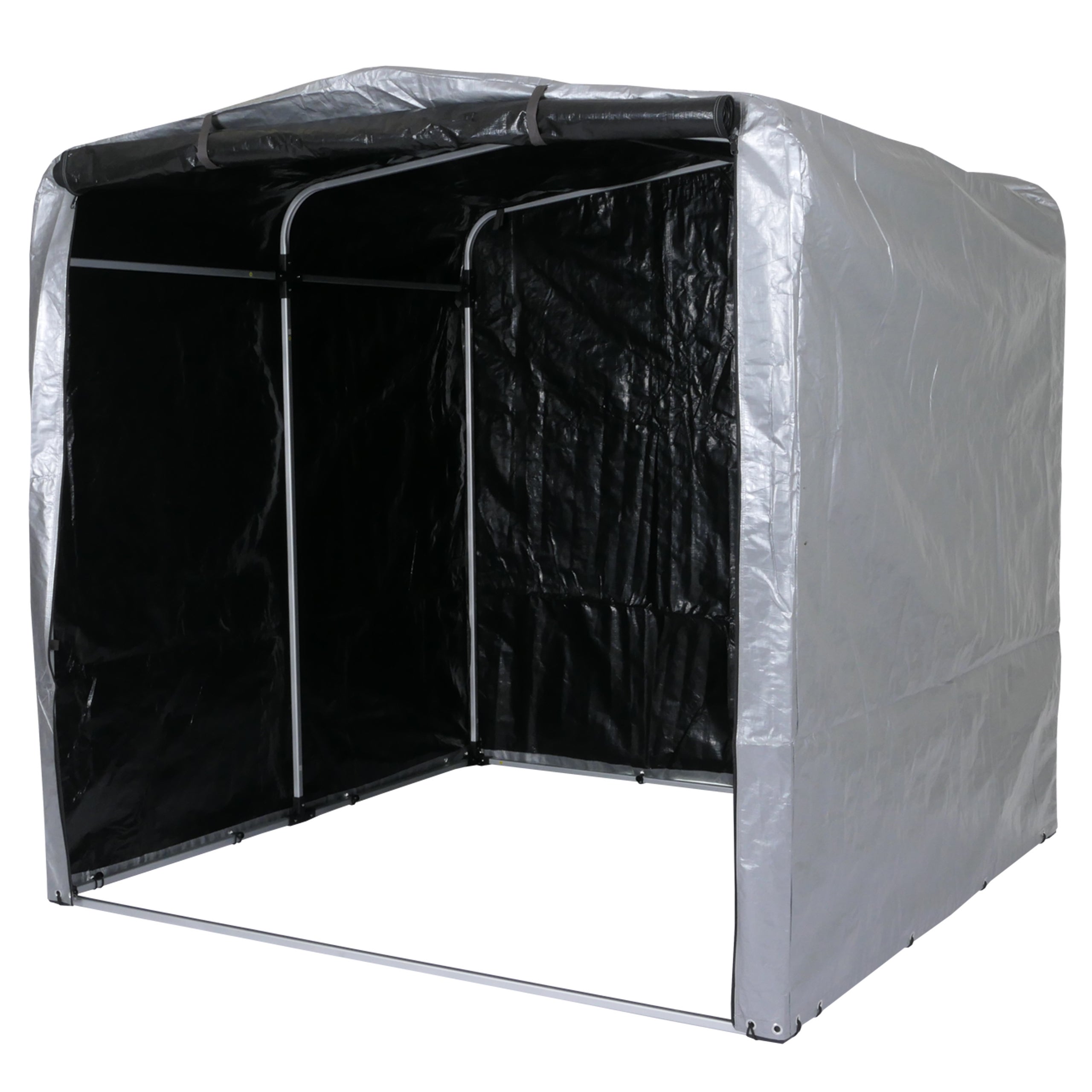 Garaż rowerowy HWC-N61, foliowy namiot garażowy, aluminiowy, wodoodporny, ochrona UV, 201x201x201cm ~ srebrny