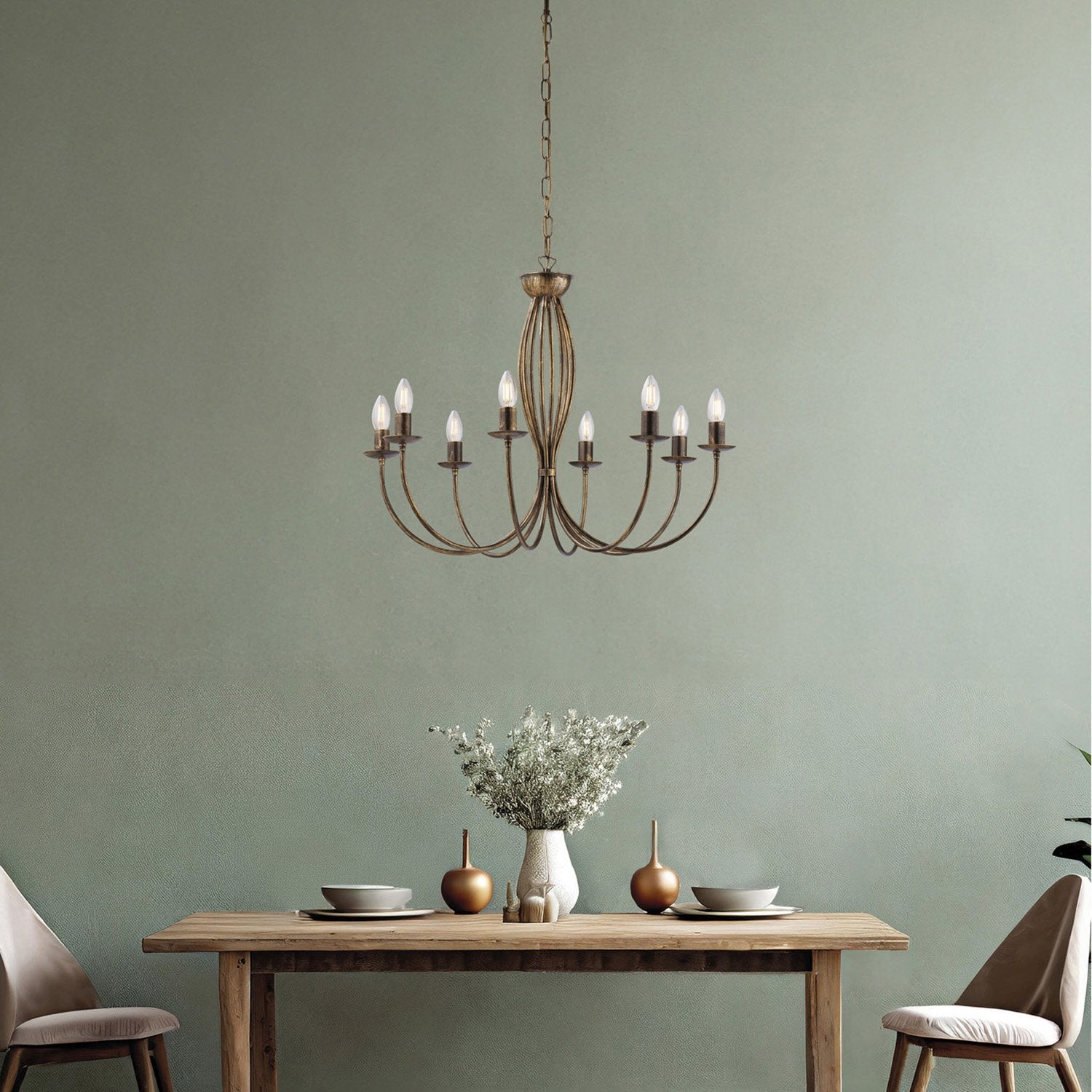 Botte Lustre en fer laqué marron décor or vieilli 8 lumières 120 d.74 BL147-8-BR - 3