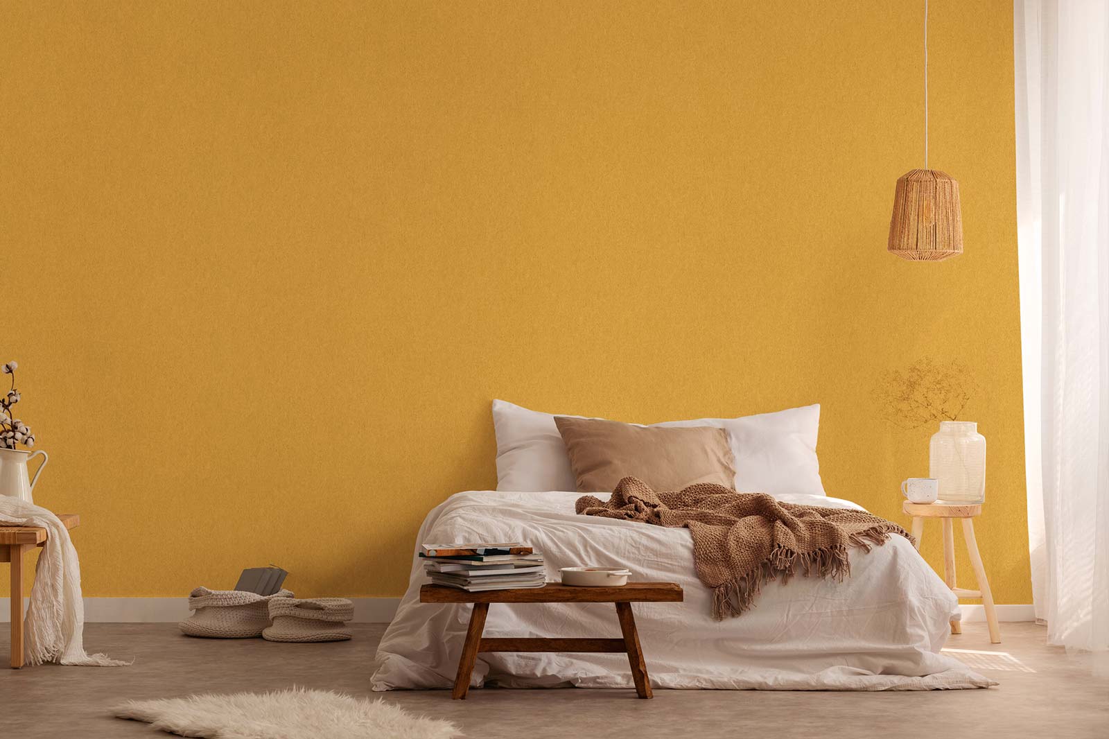 Papier peint uni intissé jaune 10,05 x 0,53 m – Surface vinyle