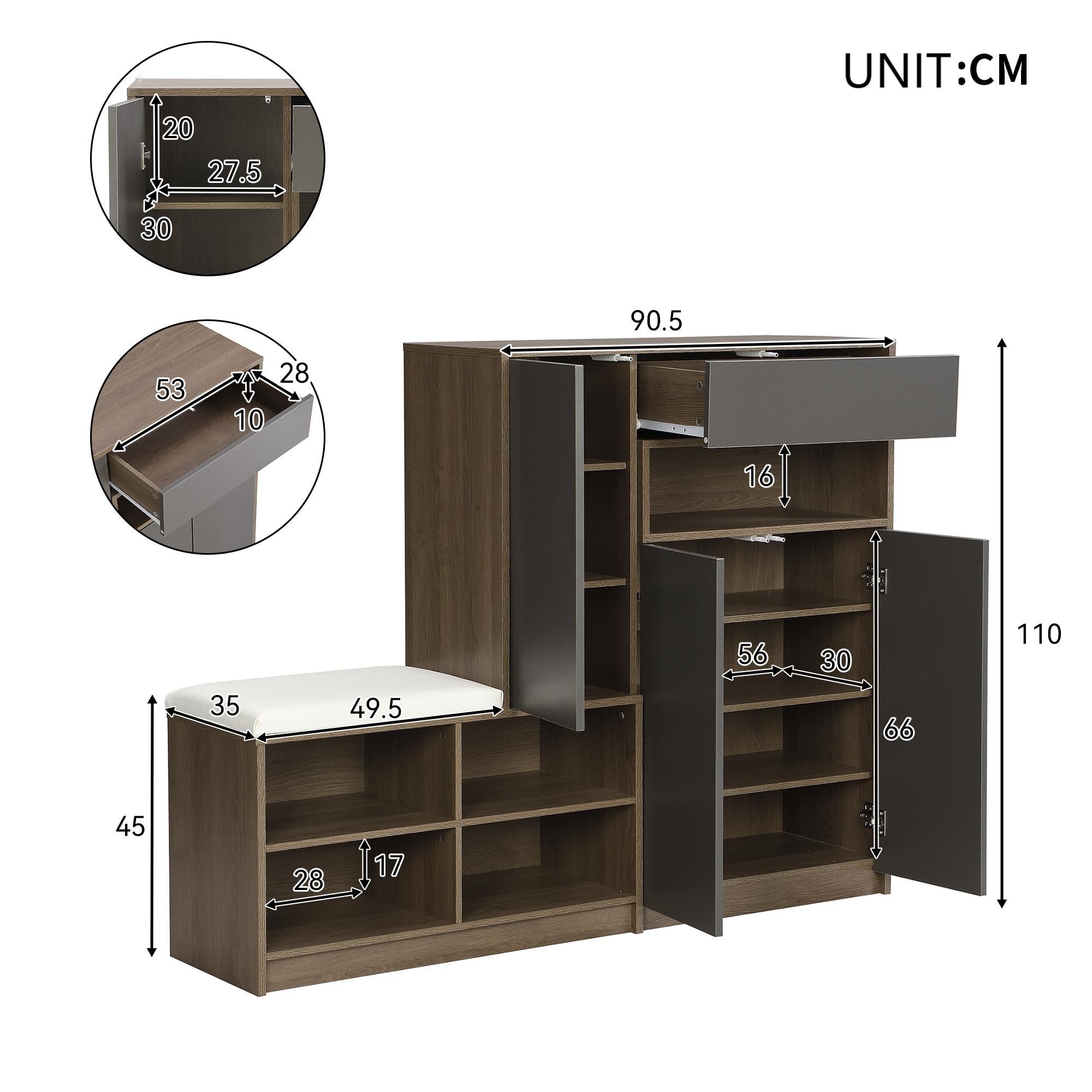 Meuble à chaussures multifonctionnelle - avec un siège rembourré - grand espace de rangement - Noir - 5