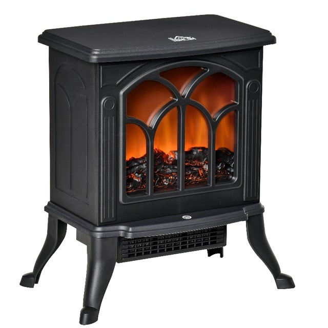 Chimenea eléctrica de pie, efecto llama, 750/1500 W, negro