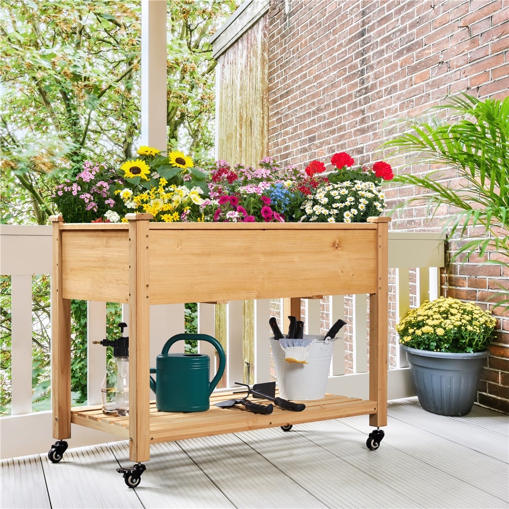 Carré à Plantes en Bois Carré Potager sur Pieds avec roulettes Lit de Jardin Yaheetech - 3