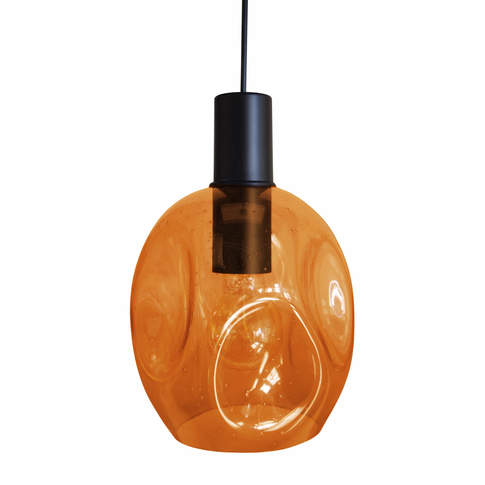 Suspensión tosel vingolf vidrio globo negro, cobre pantalla de lámpara metal bronce d20 x h100 cm