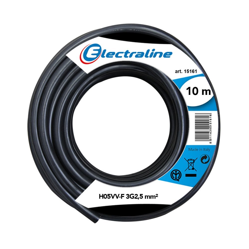 Cavo Prolunga Electraline H05VV-F 3G2.5 Mm - 10 Metri Nero Per Apparecchi Domestici - Foto 9
