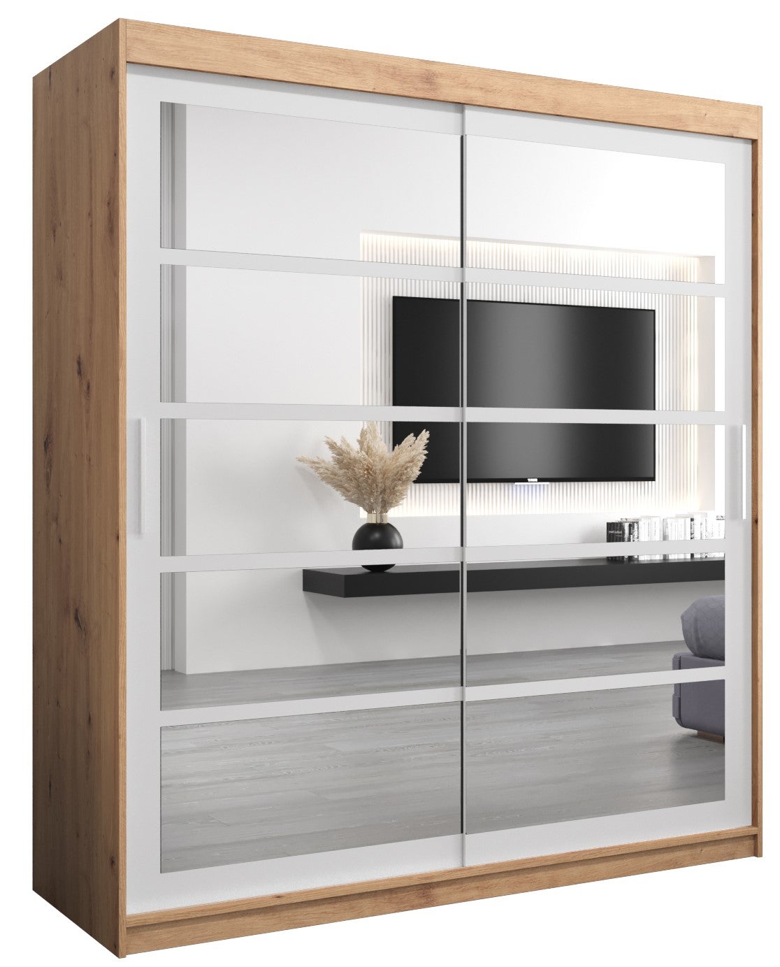 Szafa przesuwna garderoba ROMA 2 180 x 62 x 200 cm Artisan + Biały - Abiks Meble