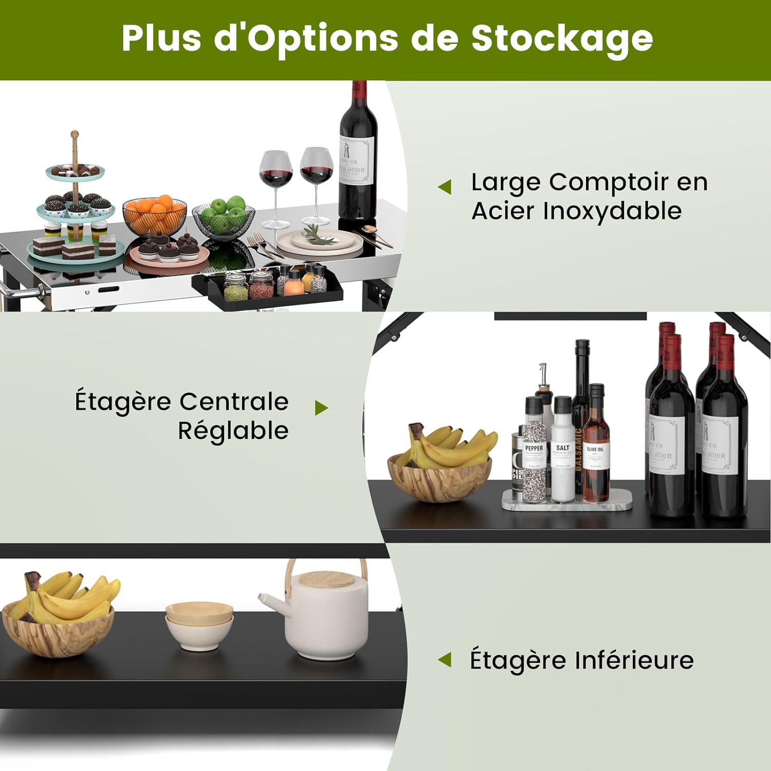Desserte Extérieure à roulettes à 3 Étagères - 5