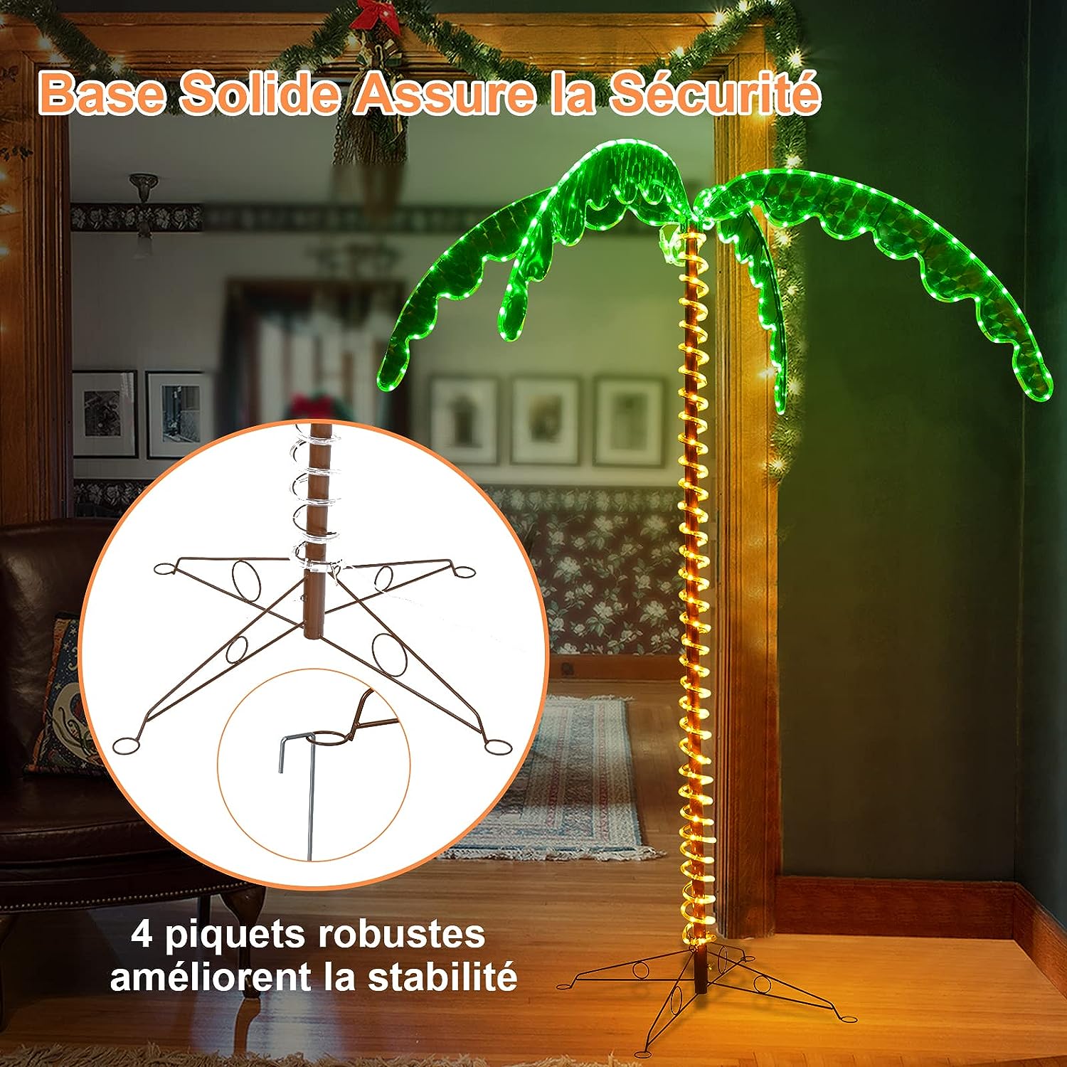 136/168 cm, sztuczna palma z diodami LED, składana podstawa, palma LED, do dekoracji ogrodu, na imprezę, do domu (175 x 120 x 168 cm) - 3