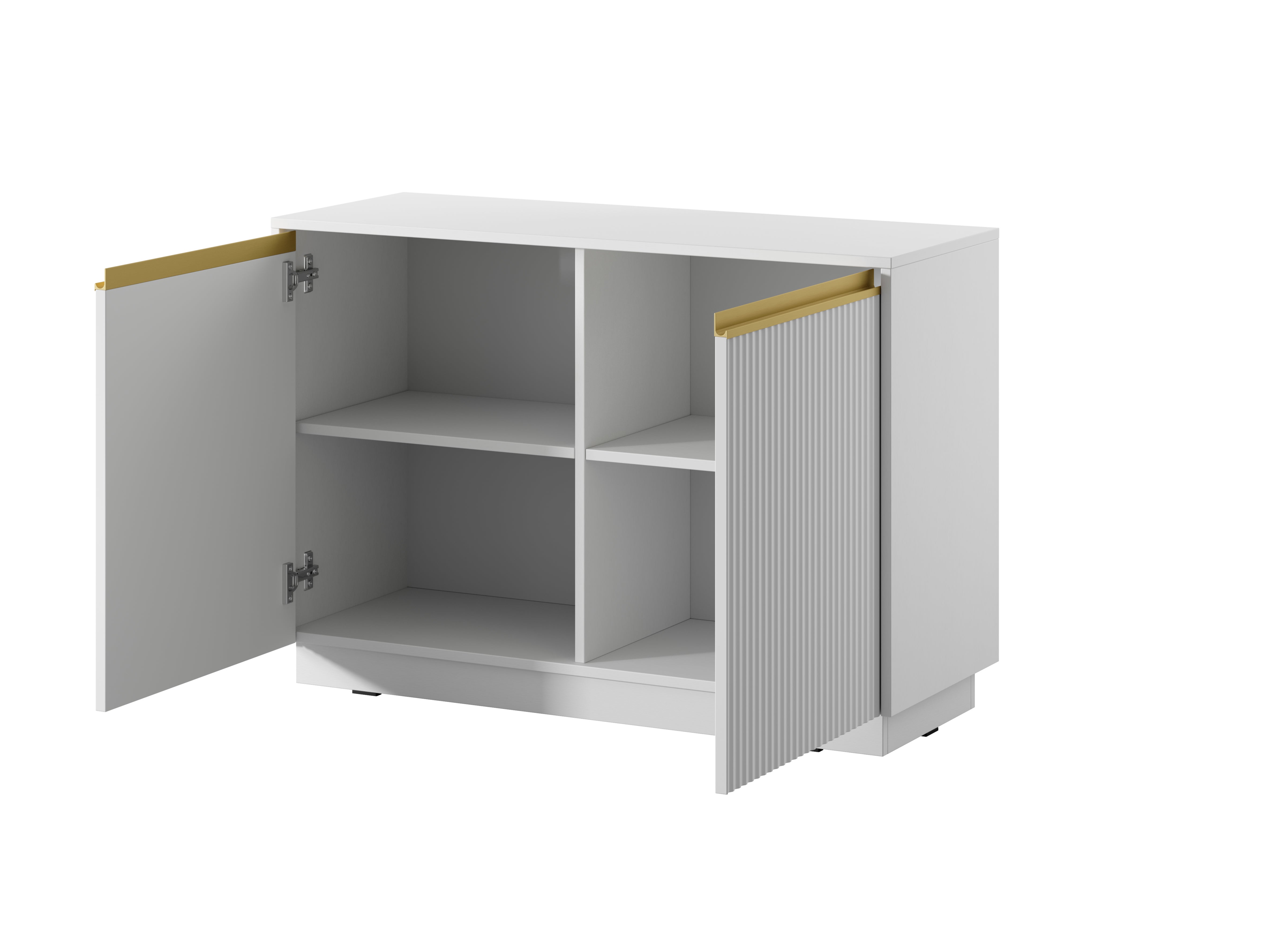Komoda: 2 drzwi, 4 półki, matowa biel, 103,5 x 71,4 x 39 cm - 2