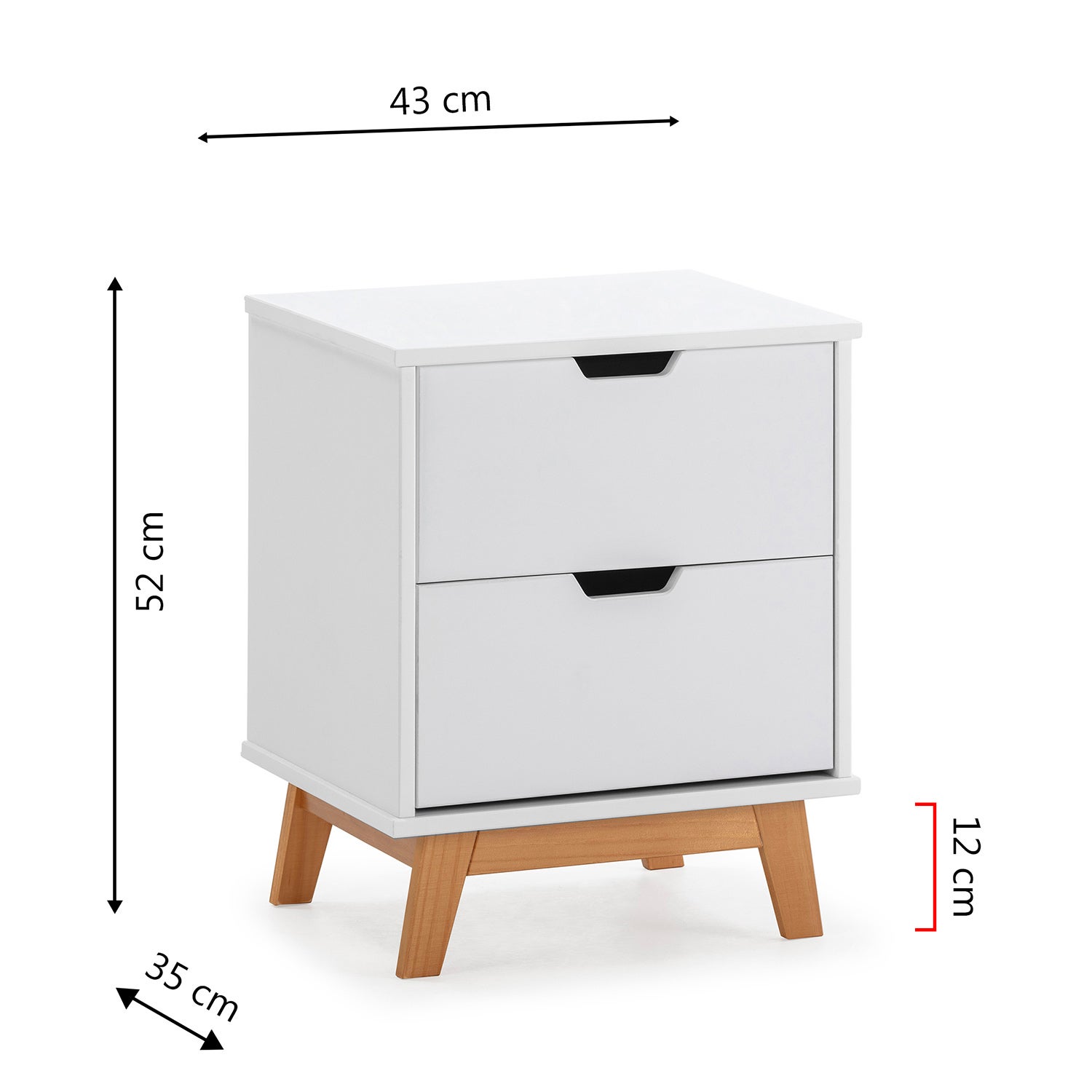 Table de Chevet Miranda 2 tiroirs Blanc, MDF laqué en couler Blanc - 5