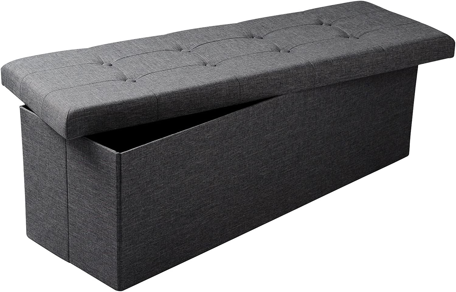 WOLTU Banc de Rangement Pliable Pouf Tabouret de Grande，Coffre de Rangement Intérieur Repose-Pieds Rembourré en Lin，118L，110x37，5x38cm Gris Foncé - 5